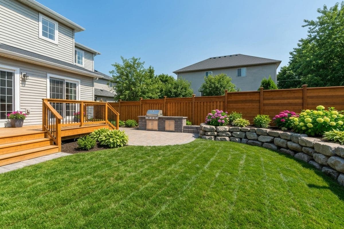 Complete backyard landscaping transformation in Laval