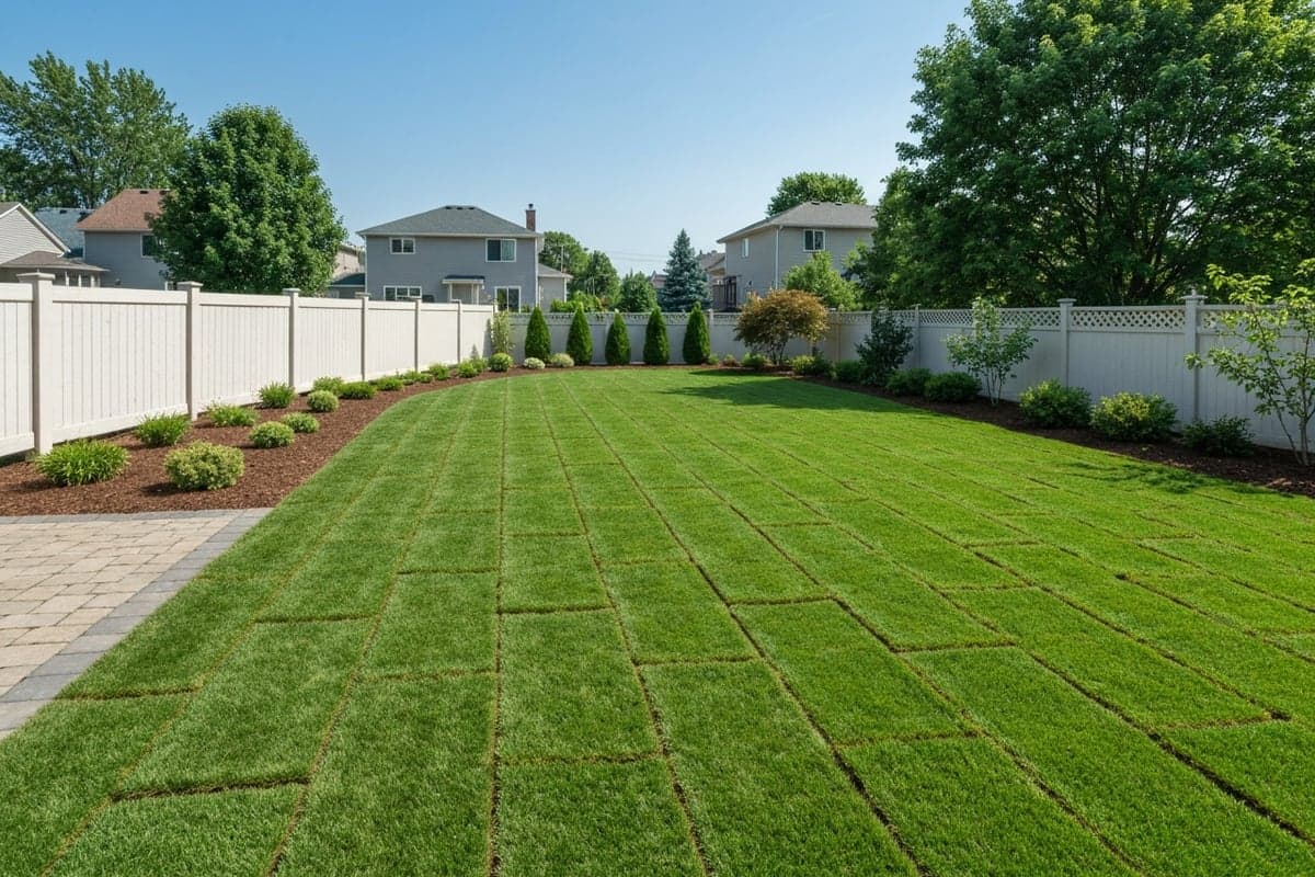 Pristine new sod lawn installation in Longueuil